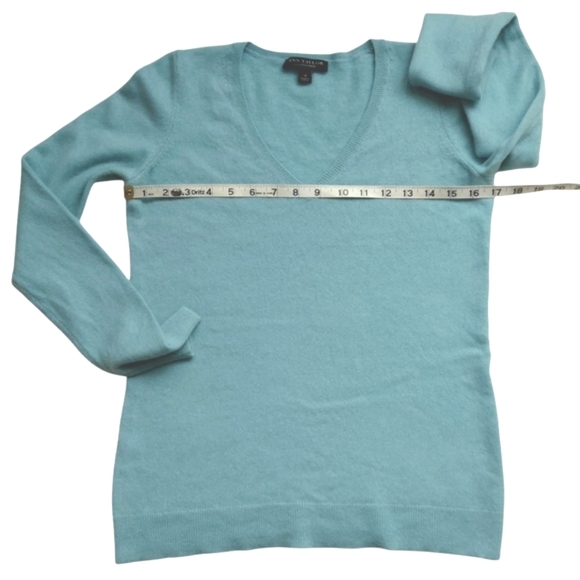 ANN TAYLOR Women's V-Neck Cashmere Sweater Aqua Blue Size M - Picture 3 of 7